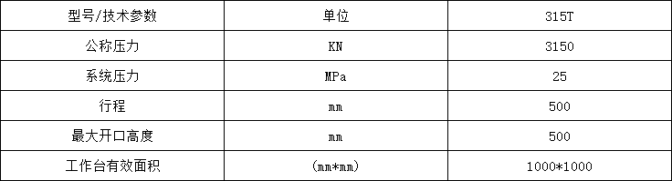 315噸四梁四柱液壓機(jī)參數(shù)