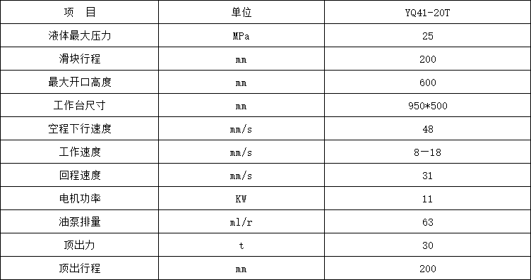 20噸單臂液壓機(jī)參數(shù)